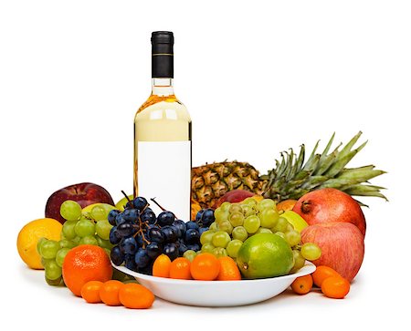simsearch:400-06069331,k - Still life - a bottle of white wine among tropical fruits isolated on a white background Stock Photo - Budget Royalty-Free & Subscription, Code: 400-05347633