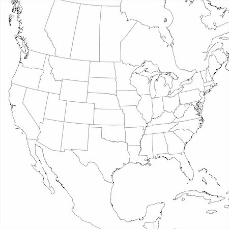 Blank United States map showing boundaries of the lower 48 in orthographic projection. Stock Photo - Budget Royalty-Free & Subscription, Code: 400-05349061