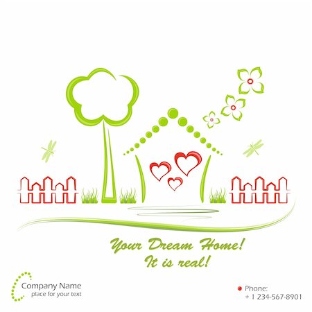 eco house - Cute dream home and elements of nature. Vector illustration. Stock Photo - Budget Royalty-Free & Subscription, Code: 400-05349602