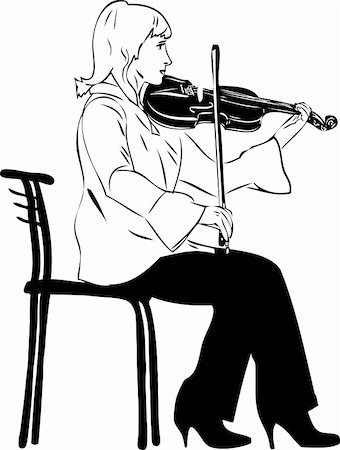 sketch girl face hairs eyes - picture blonde violinist playing while sitting on Stock Photo - Budget Royalty-Free & Subscription, Code: 400-05349765