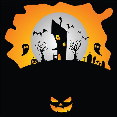 spooky night scene moon - halloween illustration with place for text Stock Photo - Budget Royalty-Free & Subscription, Code: 400-05341409