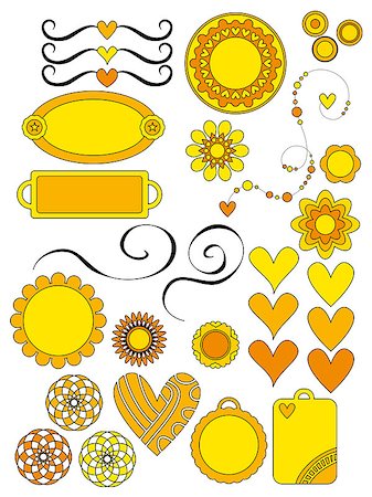 simsearch:400-05891430,k - Yellow and orange flowers, hearts, curls and tags Stock Photo - Budget Royalty-Free & Subscription, Code: 400-05342265
