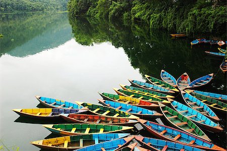 Colorful tour boats at the lakeside of the Fewa Lake, Nepal Stock Photo - Budget Royalty-Free & Subscription, Code: 400-05342816