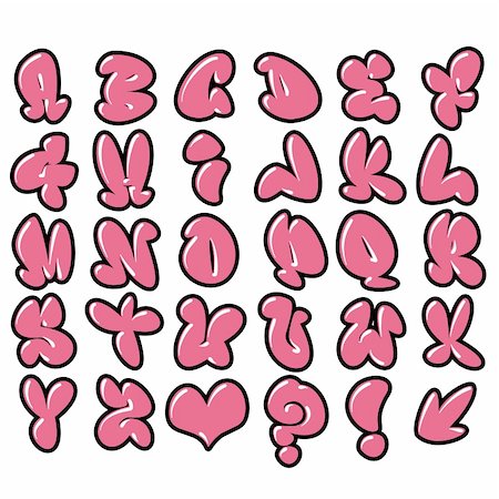 funny pink bubble font graffiti alphabet Stock Photo - Budget Royalty-Free & Subscription, Code: 400-05354389