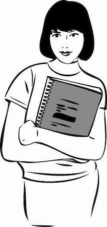 simsearch:400-05906608,k - a sketch of a girl with a notebook in hand Stock Photo - Budget Royalty-Free & Subscription, Code: 400-05354867