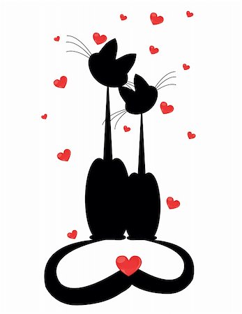 silhouettes of two cats in love. Vector illustration Photographie de stock - Aubaine LD & Abonnement, Code: 400-05355728