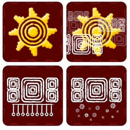 Weather mayan icon: sun, cloudy, rain and snow Stock Photo - Budget Royalty-Free & Subscription, Code: 400-05356342