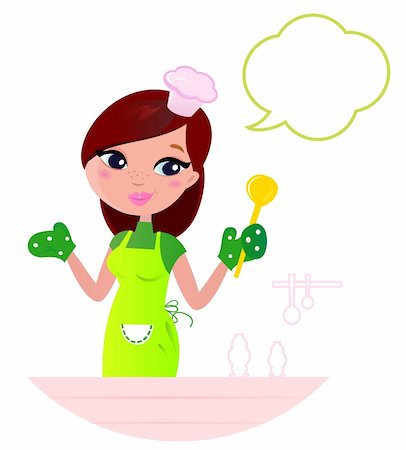 Cooking Mother showing something about cooking. Vector cartoon illustration. Stock Photo - Budget Royalty-Free & Subscription, Code: 400-05359395