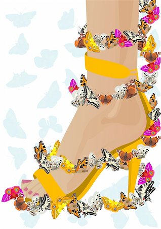 Women's shoes and flying butterflies. Illustration on a background of flying moths. Stock Photo - Budget Royalty-Free & Subscription, Code: 400-05350772