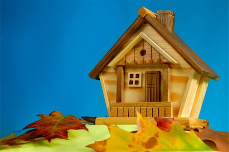 simsearch:400-04909150,k - Wooden house on a hill covered with fallen autumn leaves under blue sky Stock Photo - Budget Royalty-Free & Subscription, Code: 400-05351191