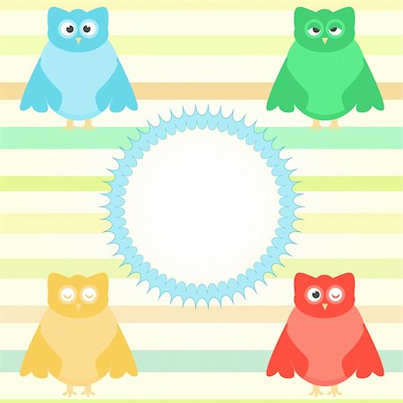 simsearch:400-04790516,k - cute owl cartoon set background with vintage circle Stock Photo - Budget Royalty-Free & Subscription, Code: 400-05351826