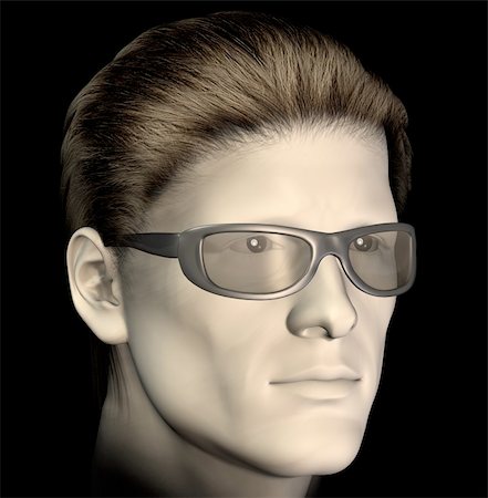 fashion computer illustration portraits - Man with sunglasses on black background. 3d illustration. Stock Photo - Budget Royalty-Free & Subscription, Code: 400-05352481