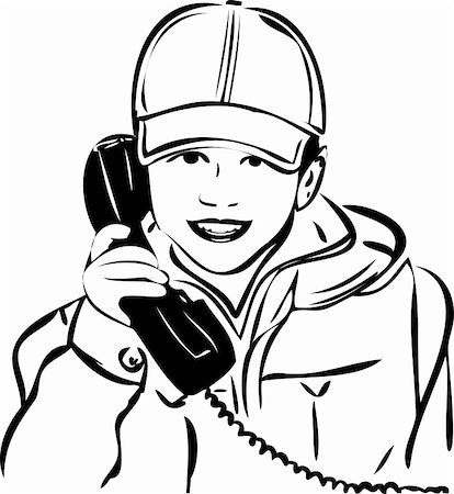 speaking mouth illustration - a sketch of a boy wearing a cap with the handset Stock Photo - Budget Royalty-Free & Subscription, Code: 400-05352965