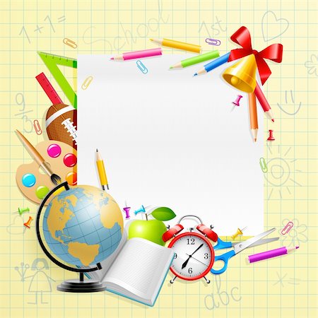 decoration for graduation - Back to school background with stationery and place for text. Vector illustration Stock Photo - Budget Royalty-Free & Subscription, Code: 400-05353101