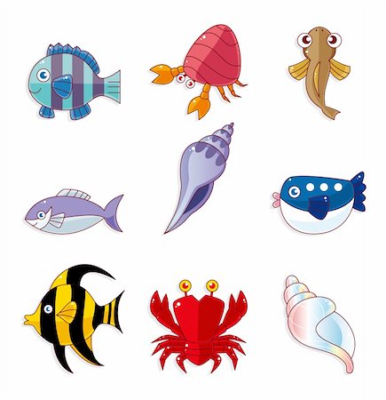 fish cartoon characters - cartoon fish icons Stock Photo - Budget Royalty-Free & Subscription, Code: 400-05364048