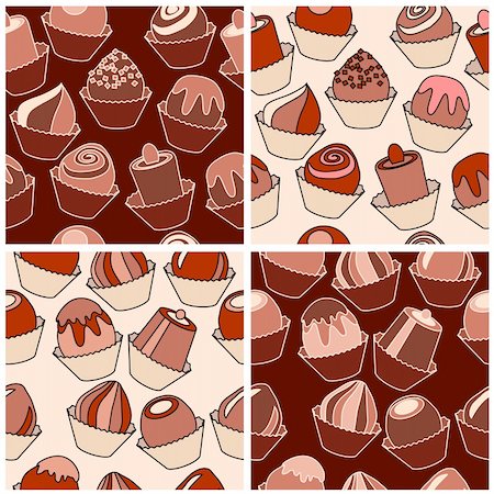 simsearch:400-05364550,k - Set of seamless patterns with different chocolate sweets. Four variants of shape and color Photographie de stock - Aubaine LD & Abonnement, Code: 400-05364509