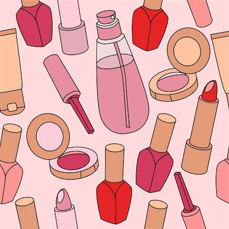 seamless makeup pattern - Seamless light pink pattern with various cosmetics Stock Photo - Budget Royalty-Free & Subscription, Code: 400-05364517