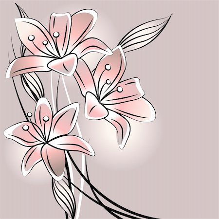 simsearch:400-05364550,k - Pastel background with stylized simple contour lilies Photographie de stock - Aubaine LD & Abonnement, Code: 400-05364549