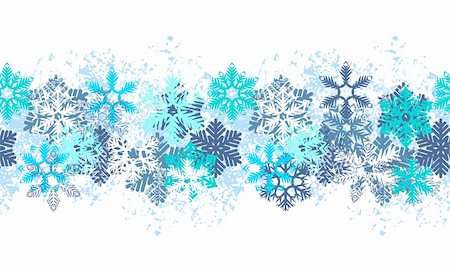 simsearch:400-05364550,k - Seamless blue border with different snowflakes on white Photographie de stock - Aubaine LD & Abonnement, Code: 400-05364564