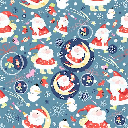 simsearch:400-05375439,k - seamless pattern of the funniest Santa Clauses and balls on a blue background Stock Photo - Budget Royalty-Free & Subscription, Code: 400-05364925