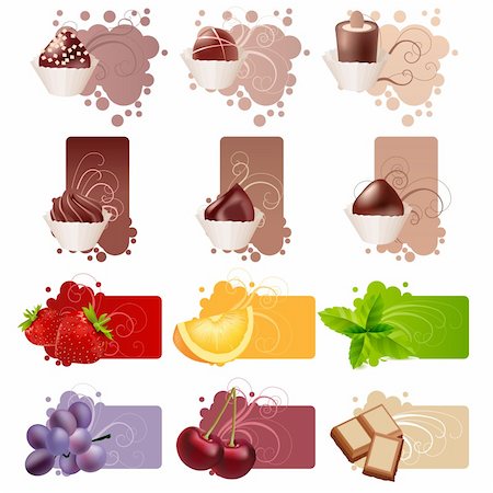 Set of vertical and horizontal colorful frames with sweets and fruits Stock Photo - Budget Royalty-Free & Subscription, Code: 400-05366009