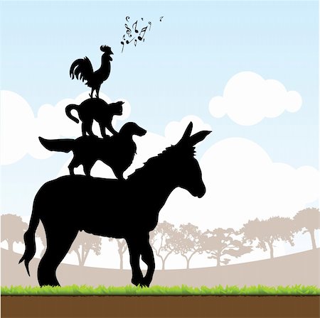 famous fairytale illustrations - vector illustration of the Bremen town musicians Stock Photo - Budget Royalty-Free & Subscription, Code: 400-05366500