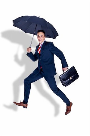 rusloc (artist) - Happy manager running with a case under umbrella Stock Photo - Budget Royalty-Free & Subscription, Code: 400-05367210