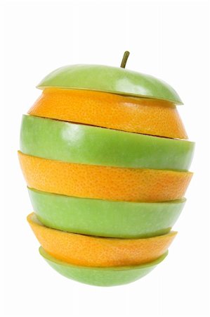 simsearch:400-05367726,k - Slices of Apple and Orange on White Background Stock Photo - Budget Royalty-Free & Subscription, Code: 400-05367696
