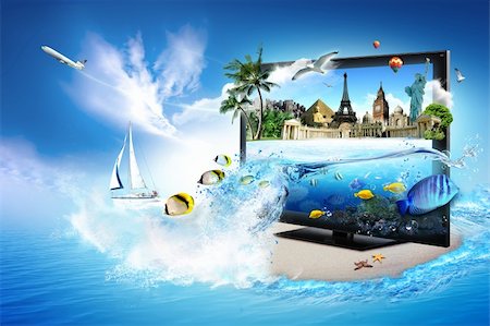 plasma - 3D TV technology - world famous places and sea life going through tv screen Stock Photo - Budget Royalty-Free & Subscription, Code: 400-05369356