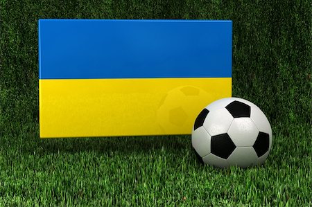 Flag of Ukraine with soccer ball over grass background - very highly detailed render Stock Photo - Budget Royalty-Free & Subscription, Code: 400-05361501