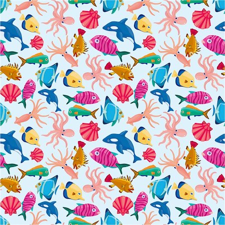 fun happy colorful background images - cartoon fish seamless pattern Foto de stock - Super Valor sin royalties y Suscripción, Código: 400-05361893