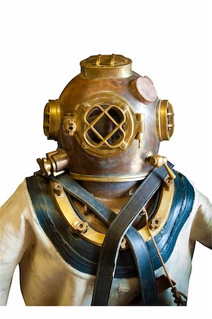 diving vintage - Diving suit and helmet in brass and canvas for deep sea diving, isolated with clipping path Stock Photo - Budget Royalty-Free & Subscription, Code: 400-05362221