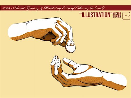 A vector of two hands, one giving coin of money and the other receiving it. Symbolizing the concept of generosity, charity, and helping others.  Available as a Vector in EPS8 format that can be scaled to any size without loss of quality. Foto de stock - Super Valor sin royalties y Suscripción, Código: 400-05362383