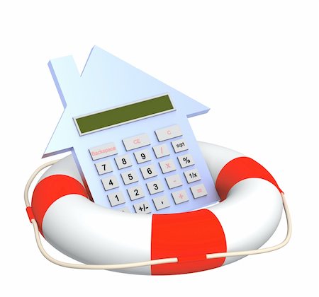 simsearch:400-04084846,k - Conceptual image - calculation of the domestic finance. Calculator and lifebuoy. Objects isolated over white Stock Photo - Budget Royalty-Free & Subscription, Code: 400-05362716