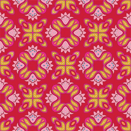 simsearch:400-05363614,k - Cheerful, seamless and colorful floral pattern with dots on a bright red background Stock Photo - Budget Royalty-Free & Subscription, Code: 400-05363608