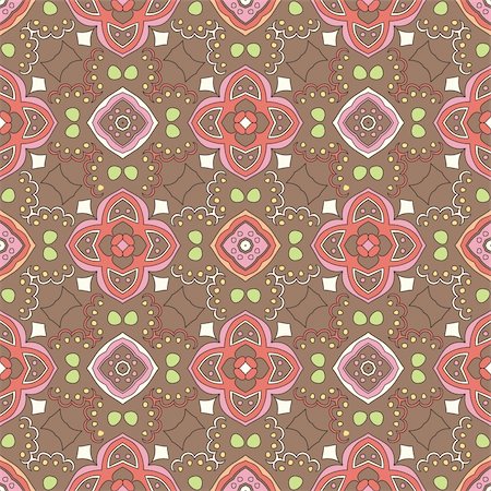 simsearch:400-05927863,k - Cheerful, seamless and colorful floral pattern with swirls on a brown background Stock Photo - Budget Royalty-Free & Subscription, Code: 400-05363610