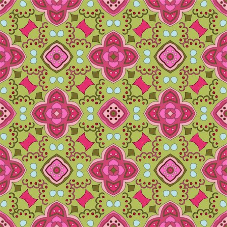 simsearch:400-05363614,k - Cheerful, seamless and colorful floral pattern with dots on a green background Stock Photo - Budget Royalty-Free & Subscription, Code: 400-05363611