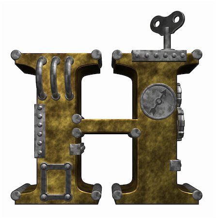 steampunk letter h on white background - 3d illustration Stock Photo - Budget Royalty-Free & Subscription, Code: 400-05374021