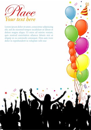 Party frame with balloon and dancing silhouettes, element for design, vector illustration Stock Photo - Budget Royalty-Free & Subscription, Code: 400-05374109