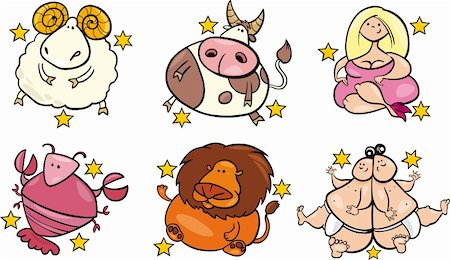 illustration of six overweight zodiac signs from april to september Stock Photo - Budget Royalty-Free & Subscription, Code: 400-05376232