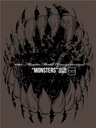 simsearch:400-05123541,k - A vector of claws monster mouth opening wide, symbolizing the rage & ferocity of animal/monster. This vector is the grunge version, the original version available in my gallery/portfolio.  Available as a Vector in EPS8 format that can be scaled to any size without loss of quality. Good for many uses & application, especially grunge & gothic-styled design. Color easily changed. Stock Photo - Budget Royalty-Free & Subscription, Code: 400-05377796