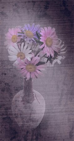 simsearch:400-06076415,k - Beautiful bouquet of asters in vase. Grunge styled. Stock Photo - Budget Royalty-Free & Subscription, Code: 400-05370253