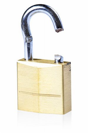 Image of a broken gold lock with a white background Stock Photo - Budget Royalty-Free & Subscription, Code: 400-05370413