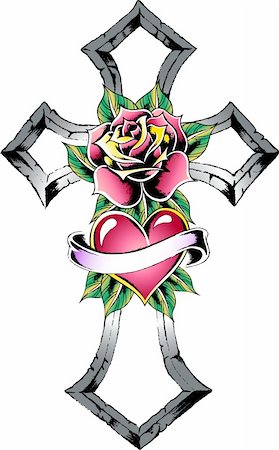 revolution vector - cross with rose tattoo Stock Photo - Budget Royalty-Free & Subscription, Code: 400-05371403