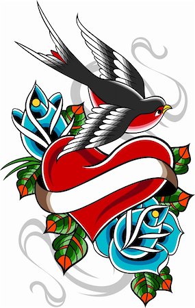 sparrow flash art - sparrow tattoo Stock Photo - Budget Royalty-Free & Subscription, Code: 400-05384009