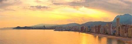 simsearch:400-05896461,k - Benidorm bay at Costa Blanca sunset panorama. View from the end of the bay. Stock Photo - Budget Royalty-Free & Subscription, Code: 400-05384789