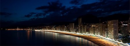 simsearch:400-05896461,k - Benidorm at Costa Blanca night panorama. View from the end of levante beach. Stock Photo - Budget Royalty-Free & Subscription, Code: 400-05384790