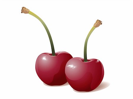 Realistic vector illustration of two sweet red cherries. Stock Photo - Budget Royalty-Free & Subscription, Code: 400-05387404