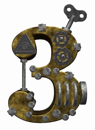 steampunk number three on white background - 3d illustration Stock Photo - Budget Royalty-Free & Subscription, Code: 400-05388347