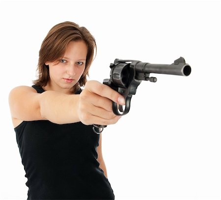 simsearch:400-04131198,k - young woman with a gun isolated on white Stock Photo - Budget Royalty-Free & Subscription, Code: 400-05381453